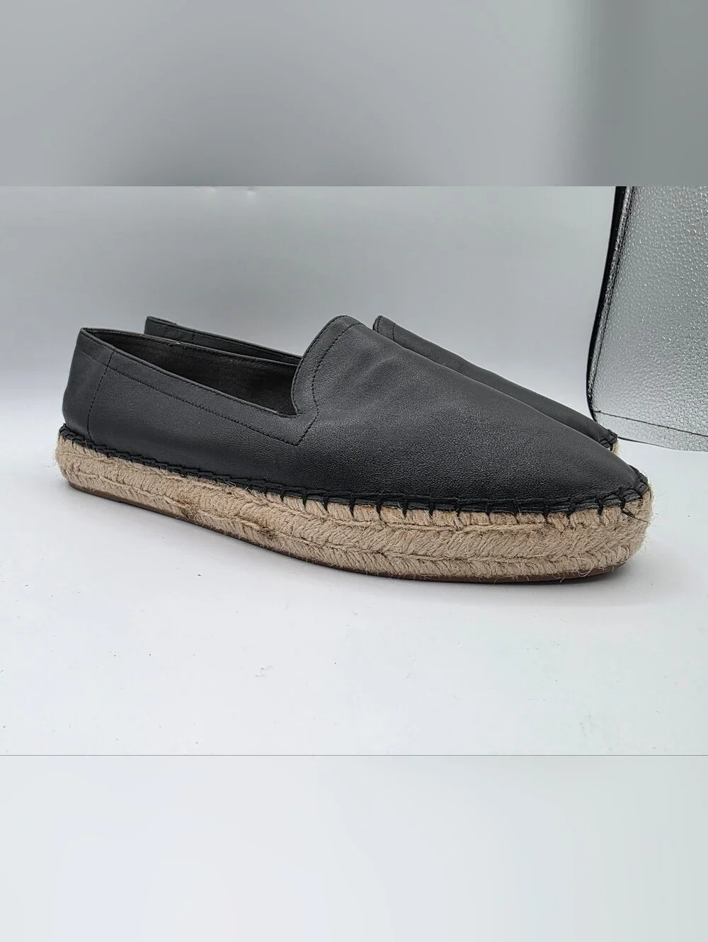 GAP Womens Espadrilles Black Leather Shoes Size 10 - 11 Natural Neutral Preppy